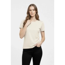 Nidam Butik T-Shirt Bisiklet Yaka Slim Fit Likralı Tişört Günlük Basic Body - Taş