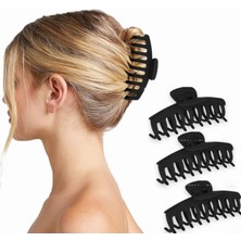 Hype Store 3’lü Siyah Büyük Boy Kaydırmaz Mandal Toka Seti, Kadın Çocuk Mandal Toka (11CM) 3'lü Set