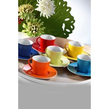 Hype Store Kütahya Porselen Renkli 6 Kişilik 12 Parça Kahve Fincan Takımı, 100 ml