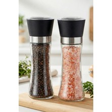 Feyza Design Iki Parça Cam Gövdeli Tuz ve Karabiber Öğütücü, 19 cm