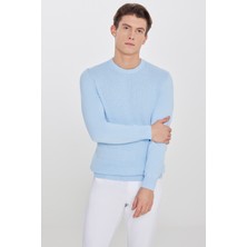 %100 Pamuk Standart Fit Normal Kesim Bisiklet Yaka Jakarlı Triko Kazak