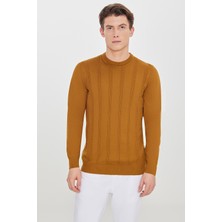 %100 Pamuk Standart Fit Normal Kesim Bisiklet Yaka Jakarlı Triko Kazak