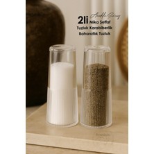 Feyza Design Şeffaf Mica Tuzluk ve Karabiberlik 2’li Set, Modern Plastik Baharat Takımı