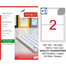 Tanex TW-2002 199,6X143,5 mm Inkjet / Laser A4 Etiket Yetkili Satıcı (100 Adet)