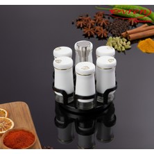 Feyza Design 6’lı Cam Baharatlık Seti, Döner Standlı Tuzluk Biberlik Takımı