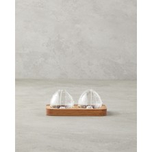 Feyza Design Şeffaf Borosilikat Tuzluk ve Biberlik Seti 5,5x5 Cm, Akasya Tasarımı
