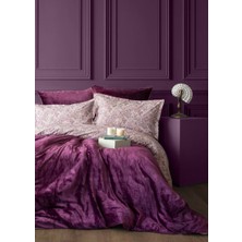 Çift Kişilik Lona Mürdüm Kadife Battaniyeli Nevresim Takımı