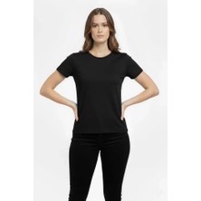 Melen Moda T-Shirt Bisiklet Yaka Slim Fit Likralı Tişört Günlük Basic Body - Siyah