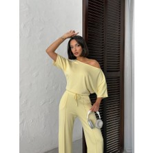 Arben Boutique Kadın Isa Kollu Kayık Yaka Bluz ve Pantolon Misal Kumaş Ikili Takım