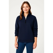 Glam Love Üç Iplik Dık Yaka Yarım Fermuarlı Sweatshirt - Lacivert