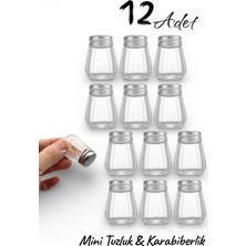 Feyza Design 12'li Cam Tuzluk ve Karabiberlik Seti, Mini Oval, 20ML, Şık ve Pratik