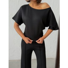 Mericline Kadın Isa Kollu Kayık Yaka Bluz ve Pantolon Misal Kumaş Ikili Takım