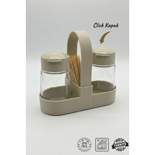 Feyza Design Cam Click Kapaklı Drop Standlı Baharatlık Seti, 100 Ml, Taş Rengi