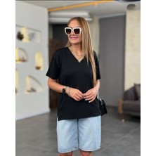 Nidam Butik Kadın Kısa Kollu V Yaka Bluz