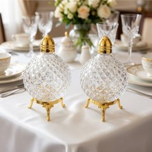 Feyza Design Iki Parça Inci Kristal Cam Tuzluk Takımı, Gold Renkli Metal Ayaklı