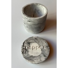 Feyza Design Mermer Desenli Kapaklı Beton Biberlik, Şık ve Kullanışlı Mutfak Aksesuarı