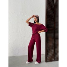 Nidam Butik Kadın Isa Kollu Kayık Yaka Bluz ve Pantolon Misal Kumaş Ikili Takım