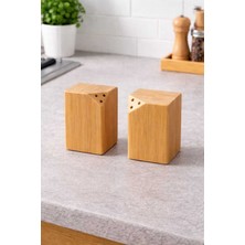 Feyza Design Doğal Bambu Tuzluk ve Karabiberlik Seti, Modern Küp Tasarım, 7x5 cm