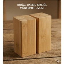 Feyza Design Doğal Ahşap Mıknatıslı Bambu Tuzluk ve Biberlik Seti, Masa Üstü Baharatlık