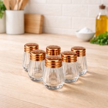 Feyza Design 6’lı Mini Bronz Tuzluk Seti, Şık Cam Baharatlıklar, Sofra ve Piknik Keyfi