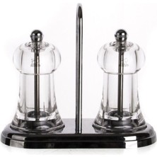 Feyza Design Şık 11 cm Tuz ve Karabiber Değirmen Seti Standlı, Pratik Kullanım