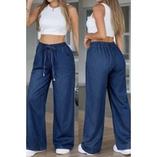 Melen Moda Kadın Yüksek Bel Lastikli Bağcıklı Kot Pantolon