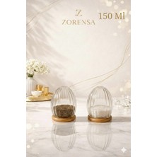 Feyza Design Çizgili Bambu Kapaklı Cam Tuzluk ve Karabiberlik, 150 ml Sunum Seti
