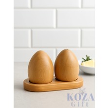 Feyza Design Bambu Yumurta Şekilli Tuzluk Biberlik Seti, Doğal Ahşap Baharat Takımı