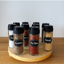 Feyza Design 12'li Cam Baharatlık Seti, Döner Kapaklı ve Kilitlenebilir Tasarım