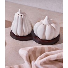 Feyza Design Doğal Pumpkin Bal Kabağı Akasya Porselen Tuzluk ve Biberlik Takımı