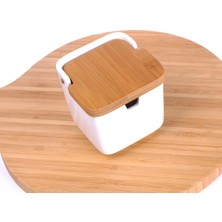 Feyza Design Bambu Kapaklı Porselen Tuz Kabı 250 Ml, Şık ve Dayanıklı Tasarım