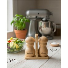 Feyza Design Bambu Ahşap Tuzluk ve Biberlik Seti, Standlı Şık Tasarım
