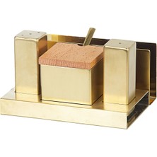 Feyza Design Şık Altın Renkli Tuzluk ve Baharatlık Takımı, Ev Dekorasyonuna Zarif Dokunuş