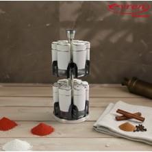 Feyza Design 12’li Cam Baharatlık Seti, Döner Stantlı Yuvarlak Tuzluk ve Karabiberlik