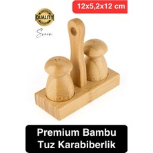 Feyza Design Standlı Bambu Baharatlık Seti, Tuzluk ve Karabiberlik, Şık ve Doğal Tasarım