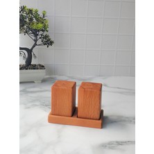 Feyza Design 3 Parça Ahşap Tuzluk Biberlik Seti, Standlı Dekoratif Sofra Takımı