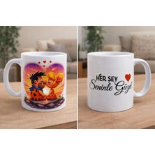 Gmt Ambalaj Kişiye Özel Taş Devri - Fred ve Vilma Çakmaktaş -Sevgiliye Özel Porselen Simli Kupa Bardak (Çift Taraflı Baskı)