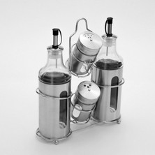 Feyza Design 4'lü Metal Standlı Cam Yağlık, Sirkelik ve Tuzluk Seti, Şık ve Kullanışlı