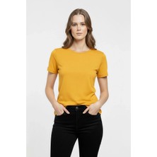 Glam Love Kadın T-Shirt Bisiklet Yaka Slim Fit Likralı Tişört Günlük Basic Body - Sarı