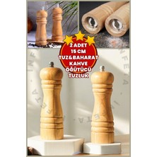 Feyza Design 2'li 15 cm Ahşap Öğütücü Baharat ve Tuz Değirmeni Seti