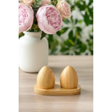 Feyza Design Bambu Standlı Yumurta, Tuzluk ve Biberlik Seti, Şık ve Pratik Baharatlık