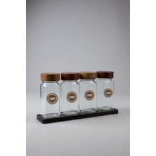 Feyza Design 4'lü Akasya Kapaklı Cam Baharatlık Seti, Şık ve Kullanışlı Tasarım