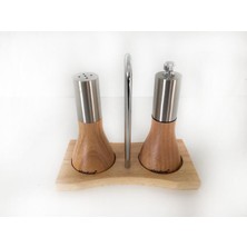Feyza Design Ahşap Standlı Tuzluk ve Biberlik Seti, 12 Cm, Şık ve Kullanışlı Tasarım