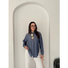 Büyük Iğne Tokalı Denim Gömlek