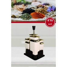 Feyza Design 4 Parça Kare Cam Yağdanlık, Baharatlık ve Stant Takımı