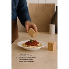 Feyza Design Bambu 2'li Tuzluk ve Baharatlık Seti, Mıknatıslı, Ahşap Kesik Kare Tasarım