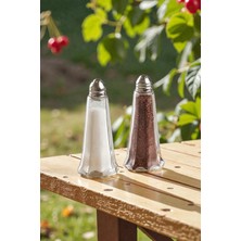 Feyza Design Şeffaf Cam Baharatlık Takımı, Metal Kapaklı, 2’li Tuzluk Biberlik Seti