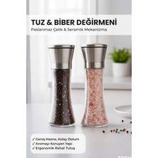 Feyza Design Paslanmaz Çelik Tuz ve Biber Değirmeni Seti, Seramik Mekanizma