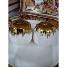 Feyza Design Gold Detaylı Lüks Tuzluk ve Karabiberlik Baharat Seti