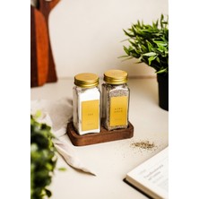 Feyza Design Şık Ahşap Stantlı 2'li Cam Tuzluk Biberlik Seti